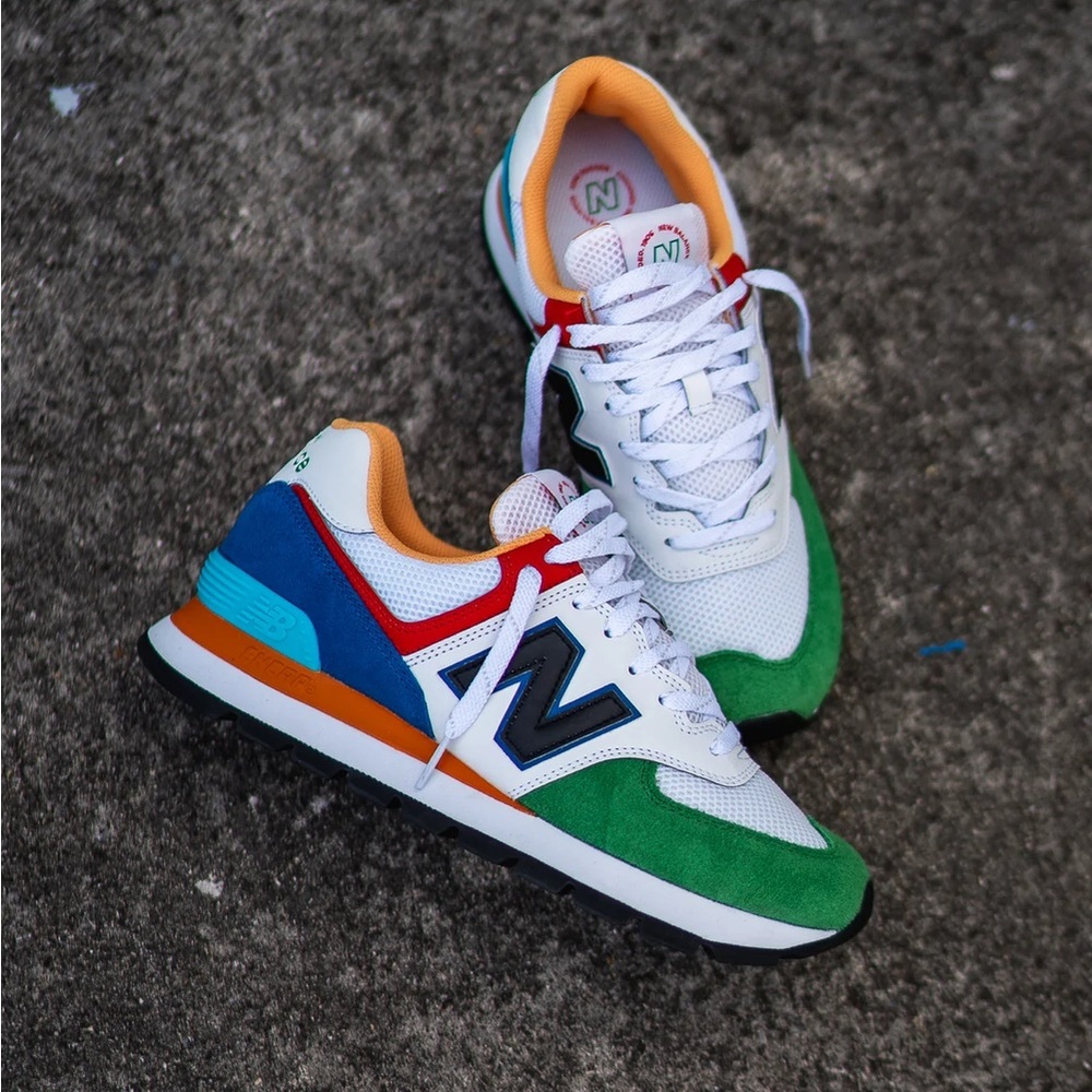New Balance 574 Rugged - White Varsity Green Sz 41